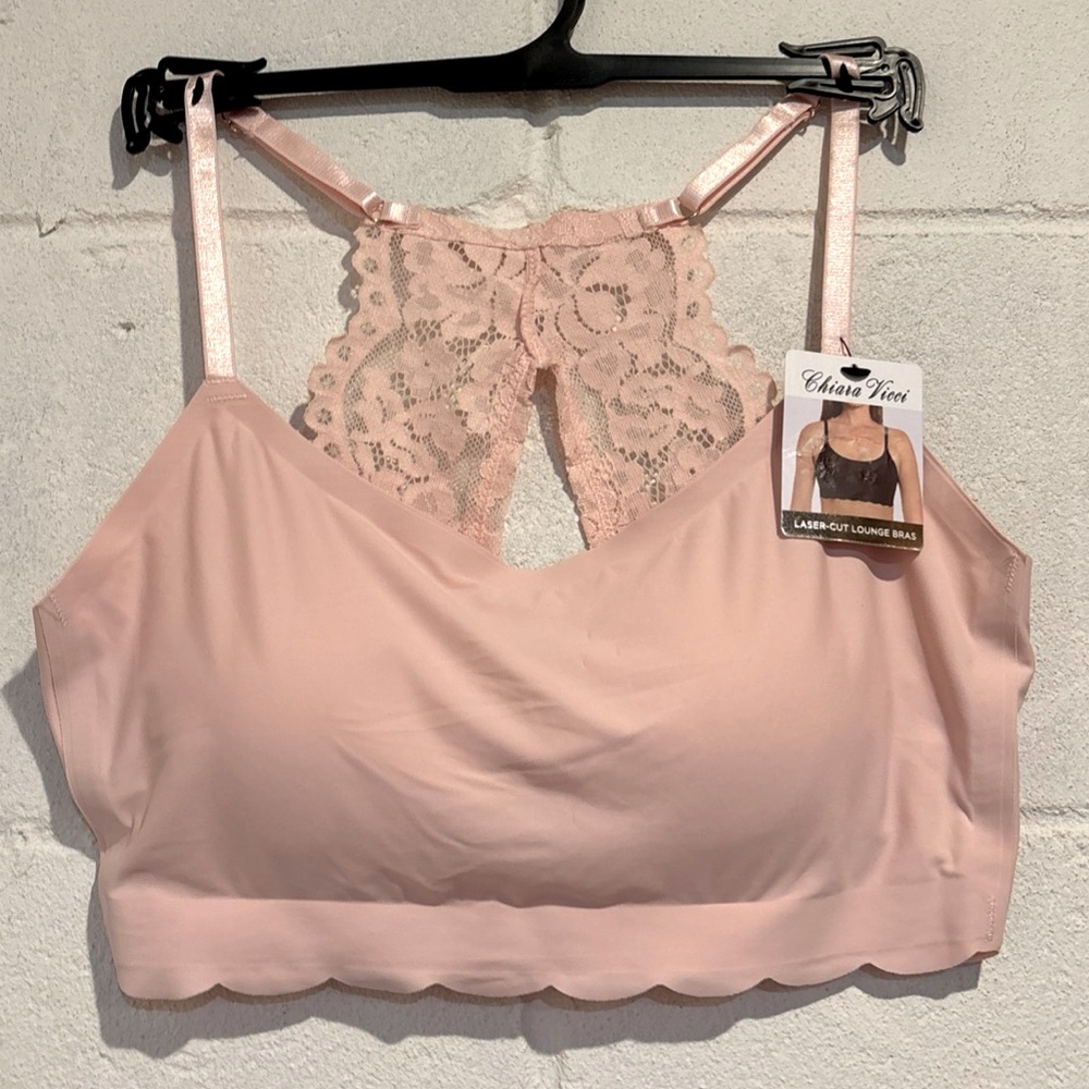 Chiara Vicki pink laser cut balconette lounge bra lace back